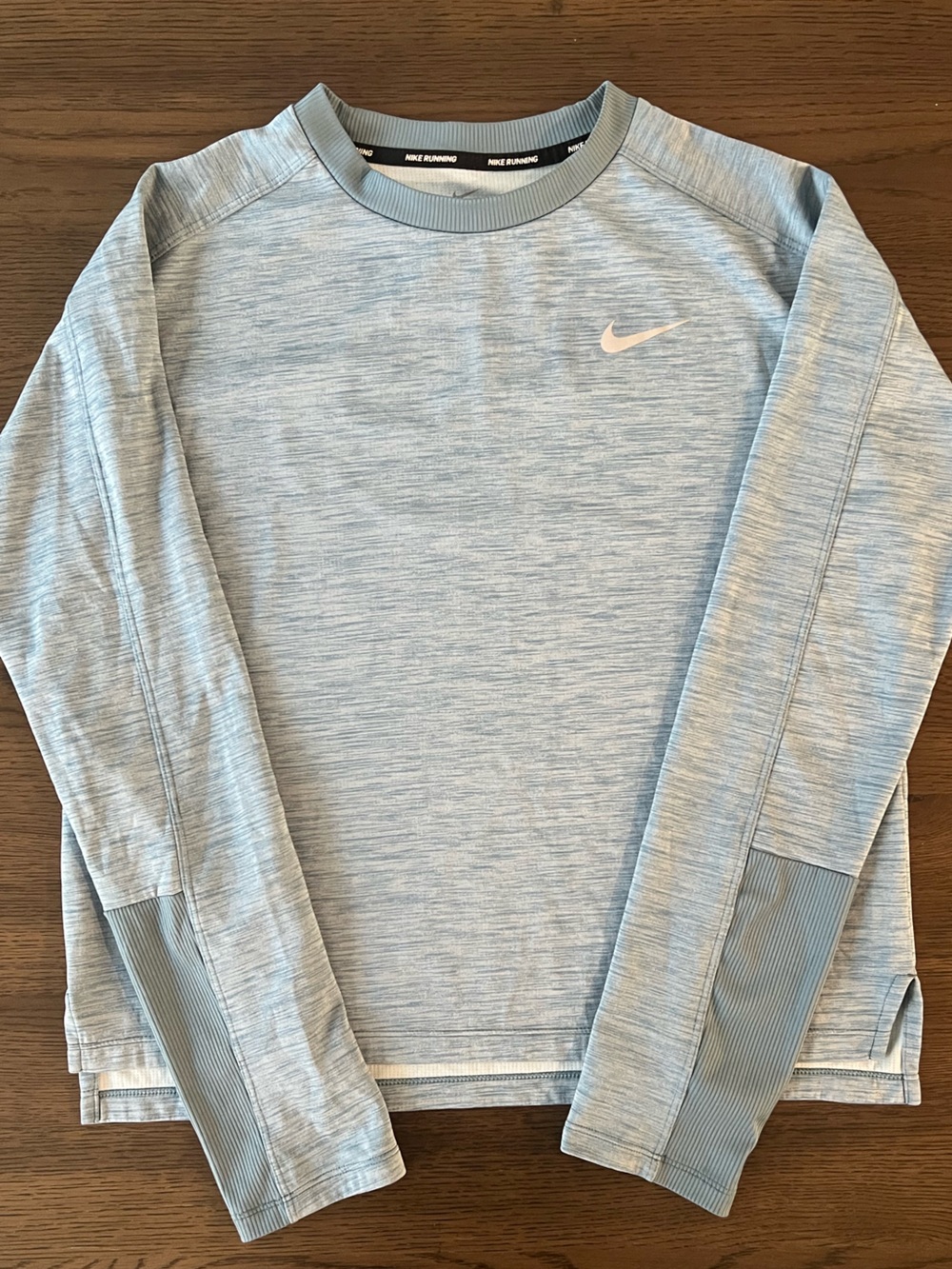 Nike Dri-FIT Running Long Sleeve Crew Neck Shirt Light Heather Green-Blue EUC